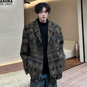 
Ethnic style retro Chinese style woolen plus velvet thick suit men's plus size plus size trendy fat man loose spring and autumn coat