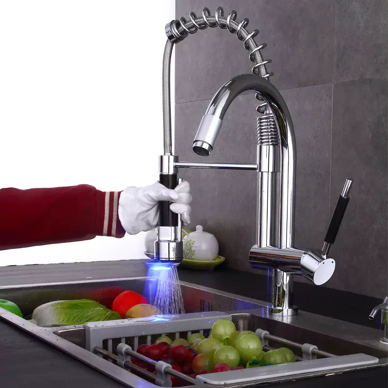 全铜高压电镀抽拉式厨房水龙头冷热水槽洗菜盆水龙头
