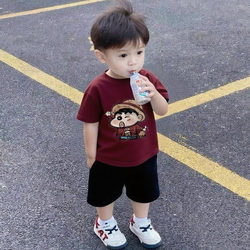 2025 Summer Boys' Pure Cotton Suit Super Cute and Handsome Baby Short-Sleeve Two-Piece Set Children's Boys Korean Style Trendy Clothes