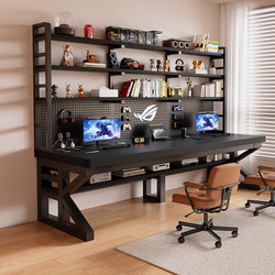 Solid Wood Computer Desk, Double Study Desk, Bedroom Gaming Desk, Desktop Home-Use Pegboard Desk with Integrated Bookshelf