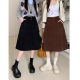 Large -size coffee color core velvet skirt female autumn and winter high waist cover half skirt mid -length thin A -line large wave skirt