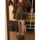 Coffee plaid pleated skirt for women a-line skirt autumn and winter 2025 new high-waisted slim plaid skirt jk short skirt