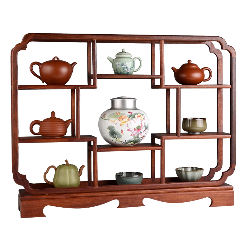 锦格实木中式花梨博古架小号紫砂茶壶摆放架客厅现代茶杯架置物架 