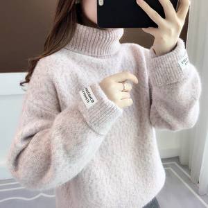 
Plus velvet and thickened chenille lapel solid color sweater for women autumn and winter new loose pullover solid color outer sweater for women