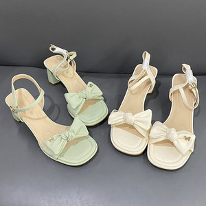 
Broken size ~ Princess Fairy Style versatile French strap sandals Fashionable heel high bow versatile fashion sandals