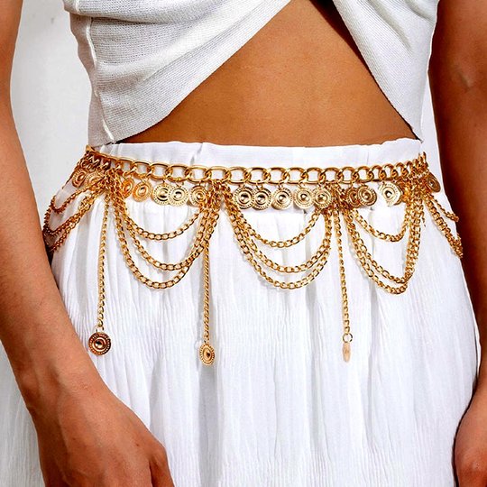 Bohemian Waist Chain - Golden Coin Tassel Belt for Women display picture 1