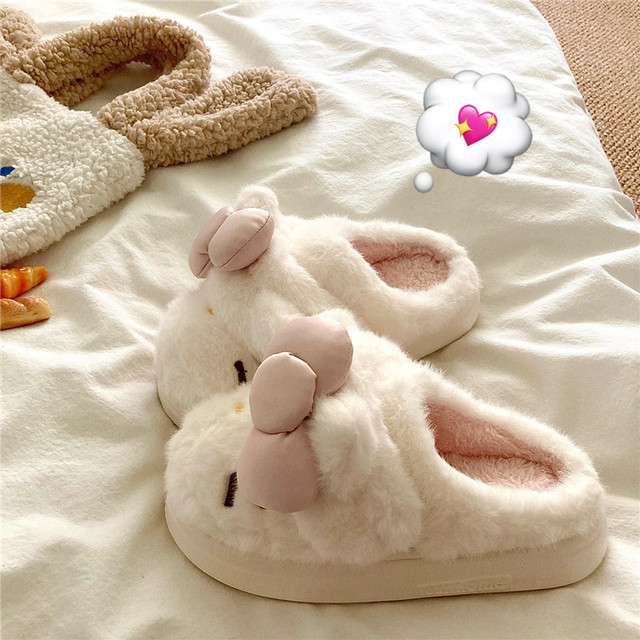 Two-wear design~! Soft and cute KT cat home warm cotton slippers for women ins winter thick-soled non-slip furry slippers trendy