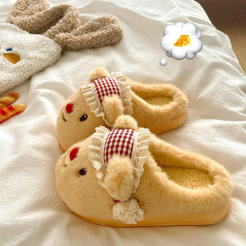 
Private Butter Bear~! Cute ins home plus velvet cotton slippers for women winter warm toe-toe fur slippers