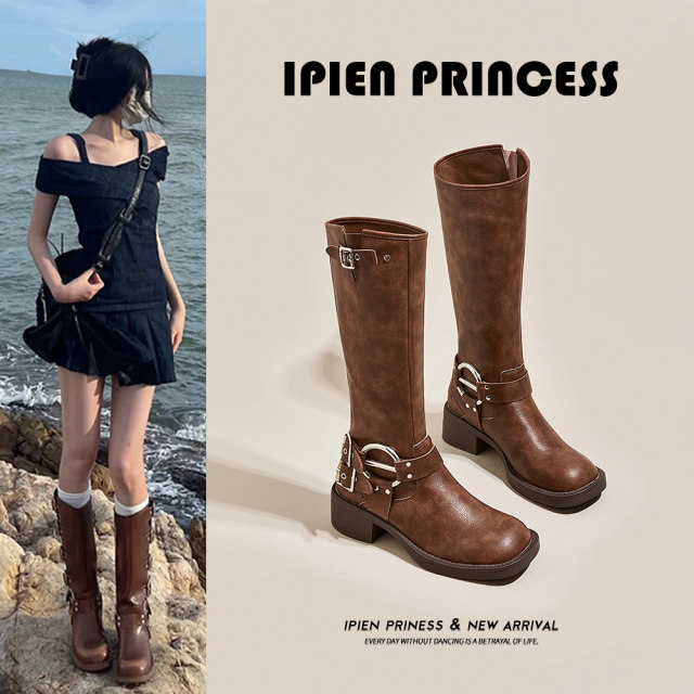 Maillard long boots for women 2025 new spring and autumn hot retro western denim boots thick sole high knight boots