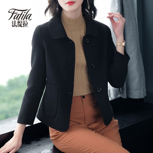 Small black double -sided zero cashmere coat female short new autumn and winter woolen woolen coat double sides are thin