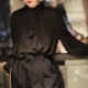 2025 spring new style retro stand collar bow black chiffon shirt women's long sleeve drooping temperament base top