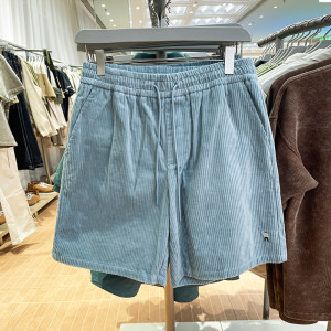 
za obasov men's 2026 summer new style elastic waist embroidered pattern corduroy shorts five-quarter pants umm650017