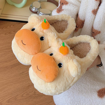 Warm and cute all-in-one plus fleece cotton slippers for couples to use at home