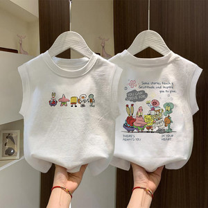 
Children's sleeveless vest cartoon fashionable men and women middle-aged children's baby top 2025 summer children's clothing pure cotton shoulder