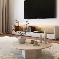 Water drop shaped travertine slate coffee table