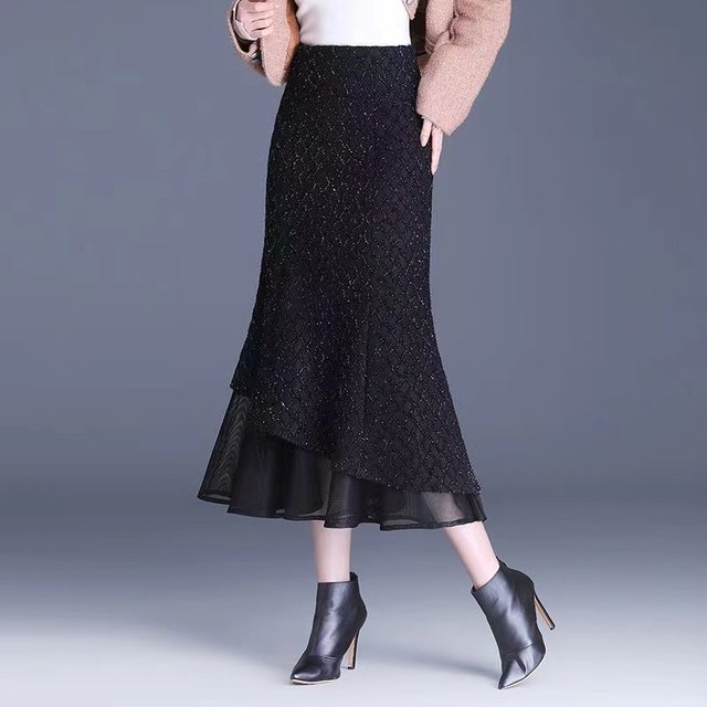 2025 new high waist fish tail hip skirt for women with spring and autumn medium long spring large size slim silk base skirt