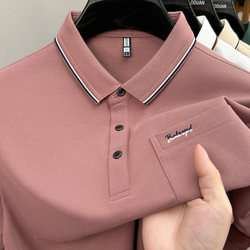 Summer Casual Polo Shirt New Style Embroidered Pocket Men's Short-Sleeved T-Shirt Middle-Aged Business Foreign Trade Lapel Top for Men