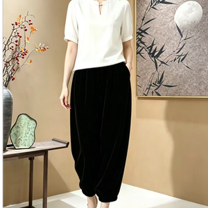 
[Jinxiangfei] High-end 100% mulberry silk velvet flower bud pants, fashionable slimming and versatile harem pants 723