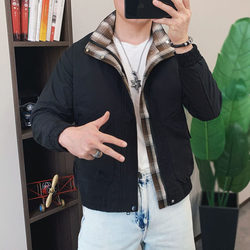 Men's Jacket 2025 New Spring and Autumn Thin Trendy Plaid Patchwork Casual Versatile Cool Jacket Men's Top