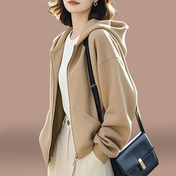 Cardigan Sweatshirt Jacket for Women, Spring and Autumn 2026 New Style, Casual Hooded Top for Middle-Aged Moms, Thin Spring Sports Top