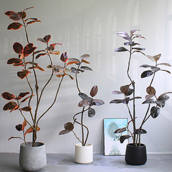 High-End Artificial Green Plant Rubber Tree Black Diamond Tree for Window Display, Guesthouse, Hotel, Large Living Room Floor-Standing Decorative Tree