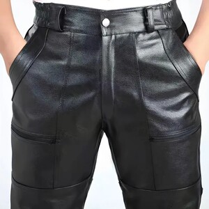 Templim leather pants men's cowhide head layer long pants middle -aged and elderly loose autumn and winter motorcycle waterproof leather pants