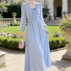 
Dress for Women [Yunshu Lanjian] 2026 Spring and Summer New French Lace Waist Slimming Georgette Long Skirt