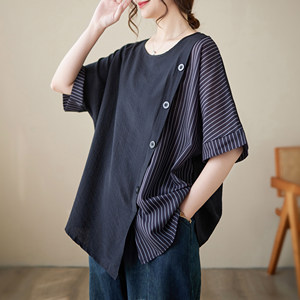
Add fat and large size women's clothing fat mm top fat girl fashionable and fashionable middle-aged mother looks slim short-sleeved T-shirt summer clothing