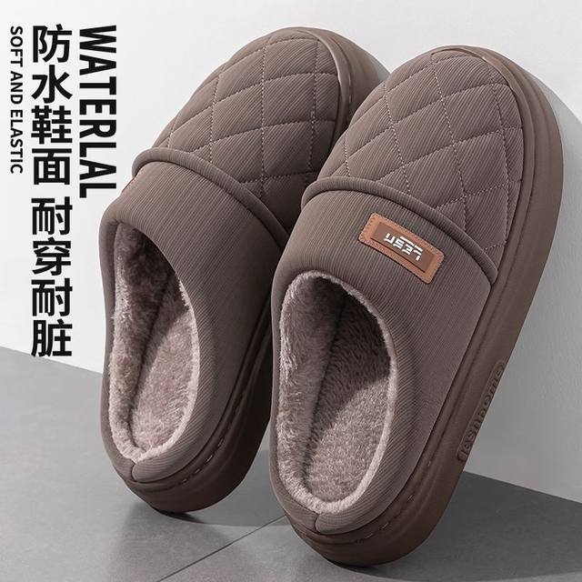 Cotton slippers for men winter 2025 new indoor home non-slip warm waterproof elderly wool slippers men's thick sole