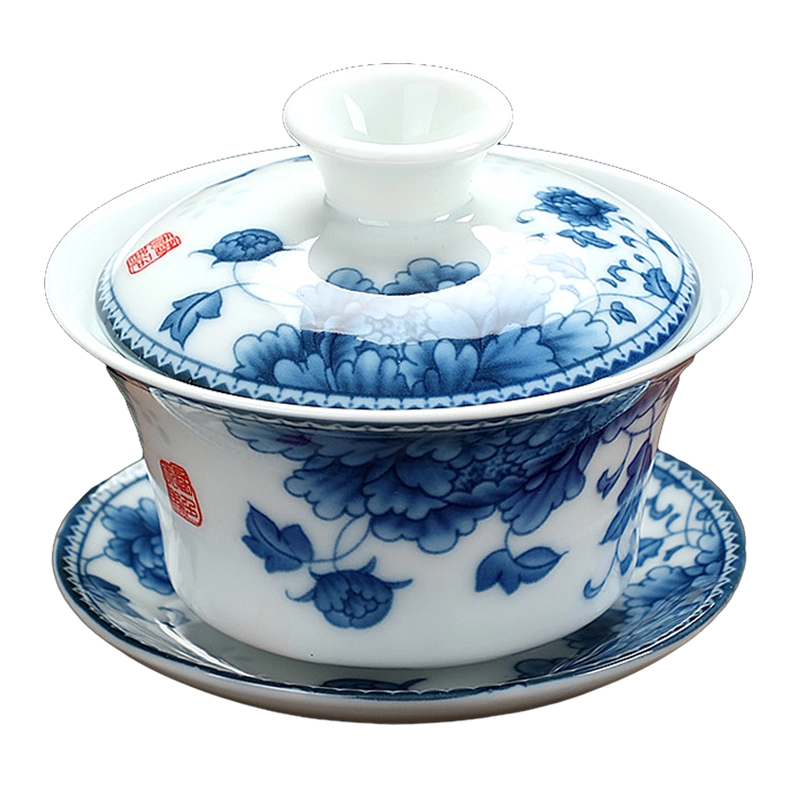 珐琅彩高档盖碗茶杯大号陶瓷三才茶碗单个羊脂玉白瓷功夫茶具泡茶 
