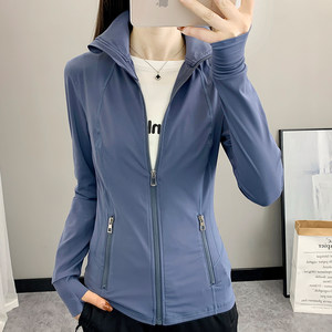 
Sports outdoor quick-drying long-sleeved T-shirt women's spring and autumn elastic breathable running fitness yoga stand-up collar cardigan jacket