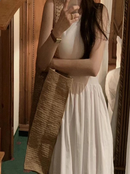 OBJET Korea Dongdaemun 2025 autumn gentle temperament high waist slim sleeveless splicing suspender dress for women