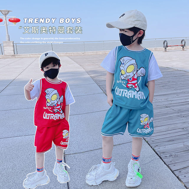 Ultraman clothes boys' luminous short-sleeved suit summer 2024 new baby ...