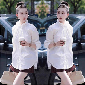 
2026 spring new style unique temperament lace collar long-sleeved cotton shirt French retro loose white shirt for women