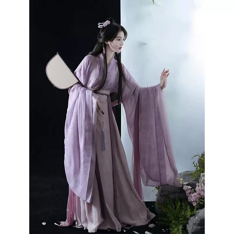 战国袍原创魏晋风汉服赵氏龙女交襟改良版连衣裙超仙