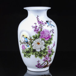 Jingdezhen Ceramic Porcelain Small Vase with Pink Flowers for Living Room Flower Arrangement, Modern Home Decor, Wine Cabinet, Entryway Decoration, Porcelain Vase