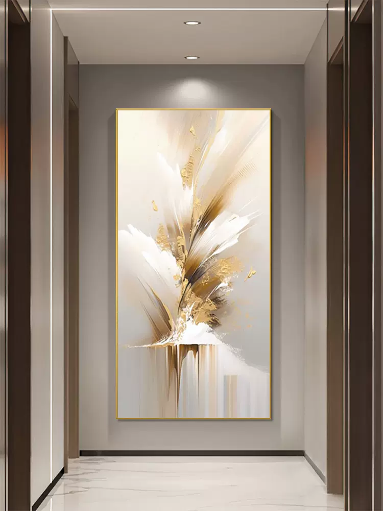 手绘油画高档抽象轻奢入户玄关装饰画走廊过道尽头挂画