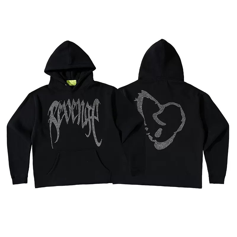 REVENGE DIAMOND BLACK HOODIE 心碎水钻男女加绒连帽卫衣外套潮-Taobao 