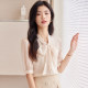 New spring and summer short-sleeved shirt for women beige lady slim mid-sleeved streamer bow neck OL fashionable shirt formal wear
