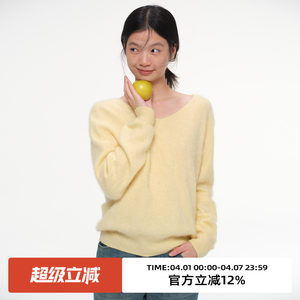 
omont egg tart home wool cashmere seamless one-piece V-neck brushed knitted top 2025 winter long-sleeved sweater for women