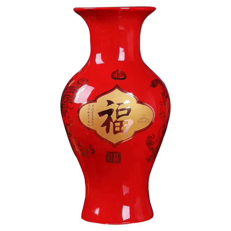 景德镇陶瓷花瓶摆件景泰蓝色中国红工艺装饰花瓶金牡丹富贵蛋-Taobao
