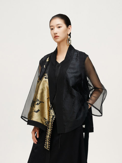 Outline original design jacquard vest retro ethnic style thin sleeveless horse clip women's niche spring new women's clothing