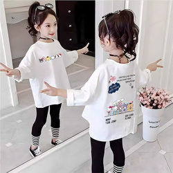 Children's Spring and Autumn Pure Cotton Long-Sleeved T-Shirt for Girls, Cute Loose Top, Versatile Base Shirt for Older Children in Spring and Autumn