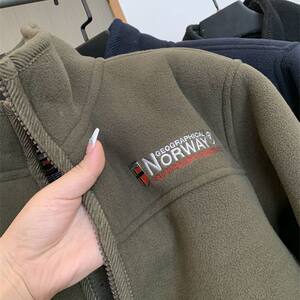 
High-end fleece jacket for men lamb velvet stand collar spring and autumn couple style plus velvet thickened jacket for men fleece cotton coat