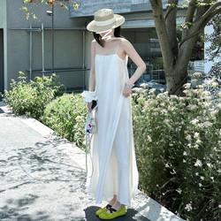 French-Style First Love White Spaghetti Strap Dress for Women, 2026 Summer New Style, Seaside Vacation Style, Elegant Long Dress