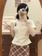 
High-end rainbow gray polka dot v-neck short-sleeved women's flocking cartoon embroidered shoulder T-shirt sweet girl style short style without showing waist