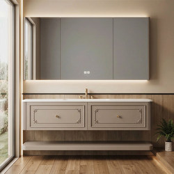 French-Style Retro Hotel-Style Bathroom Cabinet Set with Integrated Ceramic Basin, Smart Bathroom Vanity Washbasin