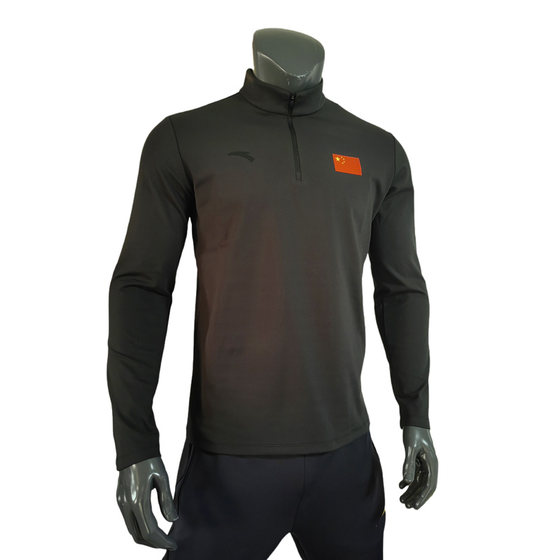 
ANTA national clothing long-sleeved POLO shirt men's stand-up collar half-zip sports casual flag style sweatshirt thin velvet long T warm