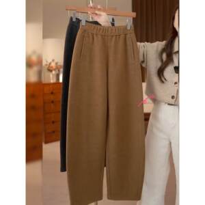 
Shu Down Plus Velvet Thickened Wool Balloon Scimitar Pants Women's 2025 Autumn and Winter New High Waist Slimming Temperament Nine-Point Pants