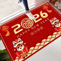 Year of the Horse 2026 New Year Spring Festival Red Doormat Festive Entrance Mat Entranceway Foot Mat Non-Slip Dust Removal Front Door Carpet